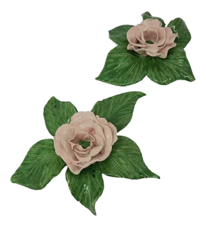 Vintage Rose Candle Holders Handmade Pottery a Set