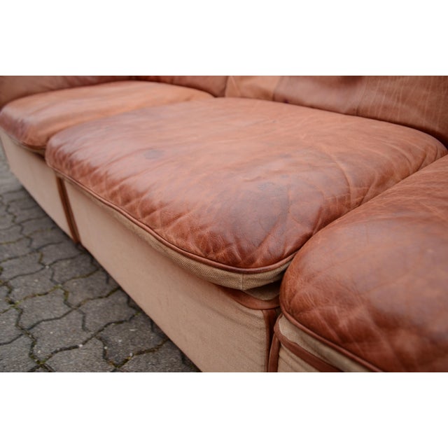 Sapporo Sofa in Cognac Canvas and Leather from Oy Dahlqvist AB / BD Möbel, 1976, Set of 3 For Sale - Image 12 of 18
