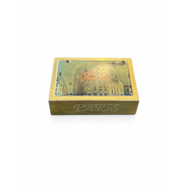 Vintage Brass “Paris” Matchbook Holder / Match Safe – Minimalist Mid-Century Style For Sale - Image 4 of 4