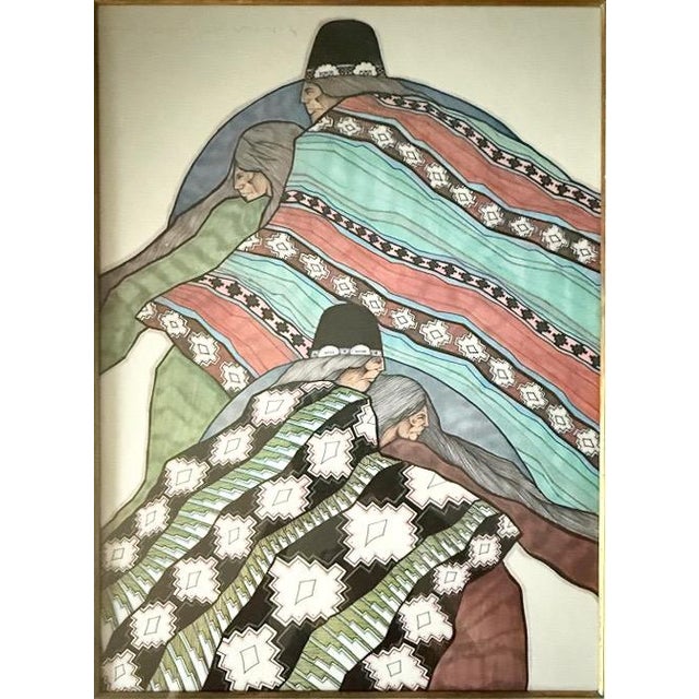 Modern Vintage Signed Amado Maurilio Pena Southwestern Modernist Custom Framed Art Print Sin Titulo Native American Figures For Sale - Image 3 of 11