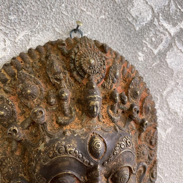 Metal Mahakal Ritual Mask Depicting Bhairara a Deity of Tibetan Buddhism in Bronze, 1800s For Sale - Image 7 of 9