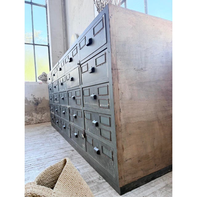 Blue Patinated Oak and Beech Workshop Cabinet with Drawers, 1950s For Sale - Image 15 of 18