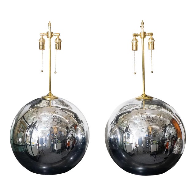 1960s Mid-Century Modern Large Spherical Mercury Glass Lamps - a Pair For Sale
