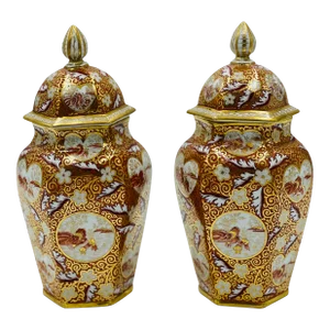 19th Century English Japonesque Porcelain Lidded Urns Exc- a Pair