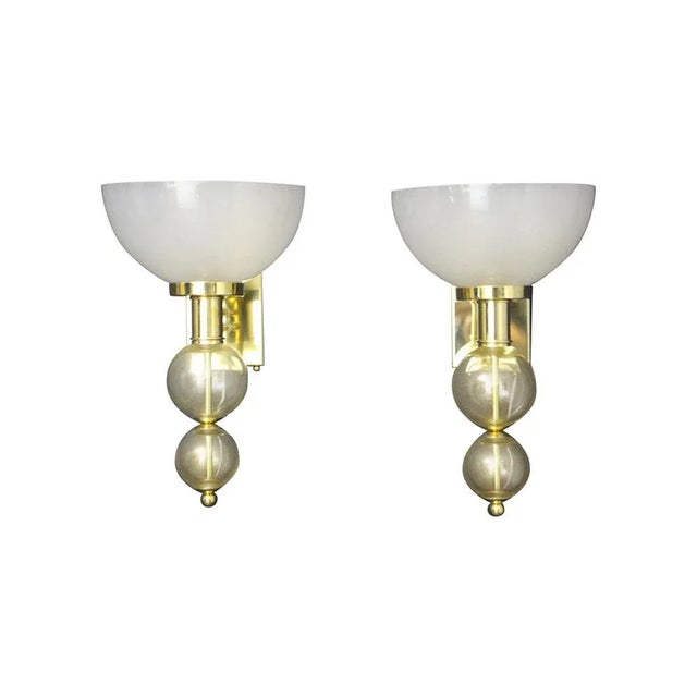 Ivory and Gold Murano Glass and Brass Cup Sconces, 1980s, Set of 2 For Sale - Image 12 of 12