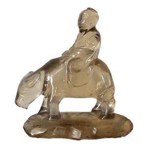 Antique 19th Century Chinese Carved Rock Crystal Figure of a Man Riding an Ox