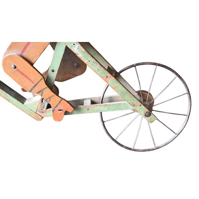 Wood Early 20th Century Articulated Cyclist Toy Belgian Folk Art For Sale - Image 7 of 8
