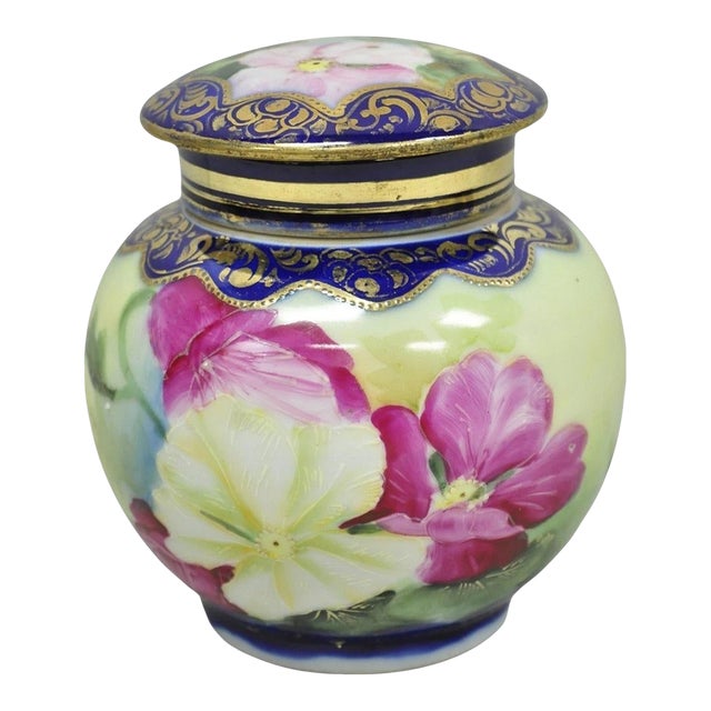 Antique I &Ec Co Japan Hand Painted Porcelain Cobalt Blue Covered Ginger Jar For Sale