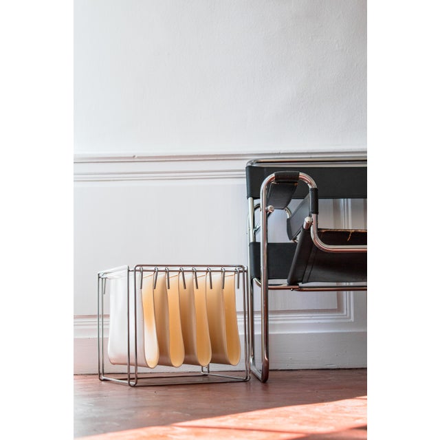 Vintage Isocèle Magazine Rack in Chromed Steel and Beige Imitation Leather by Max Sauze for Arrow, France, 1970s For Sale - Image 11 of 18
