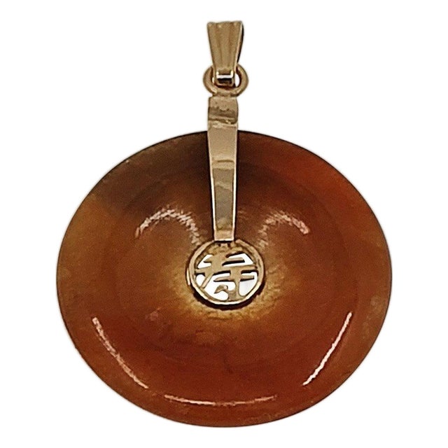 14k Gold Orange Jade Disc Pendant For Sale