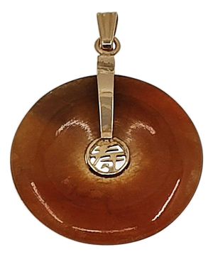 14k Gold Orange Jade Disc Pendant