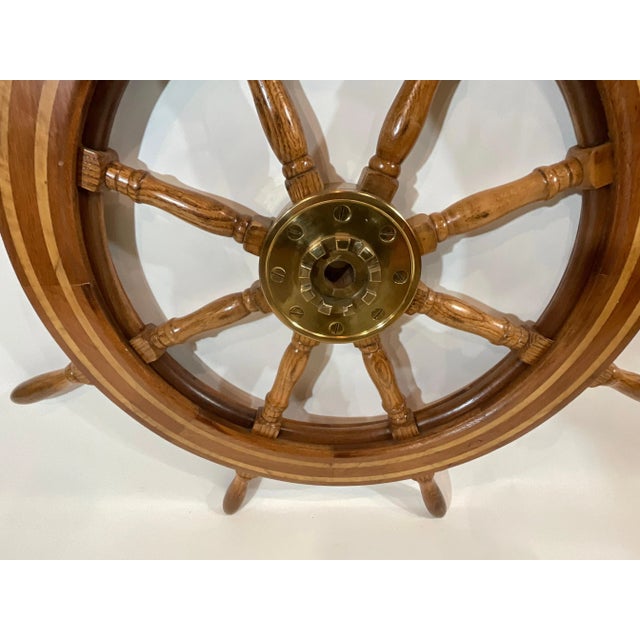Ships Wheel with Brass Hub and Inlay For Sale - Image 11 of 11