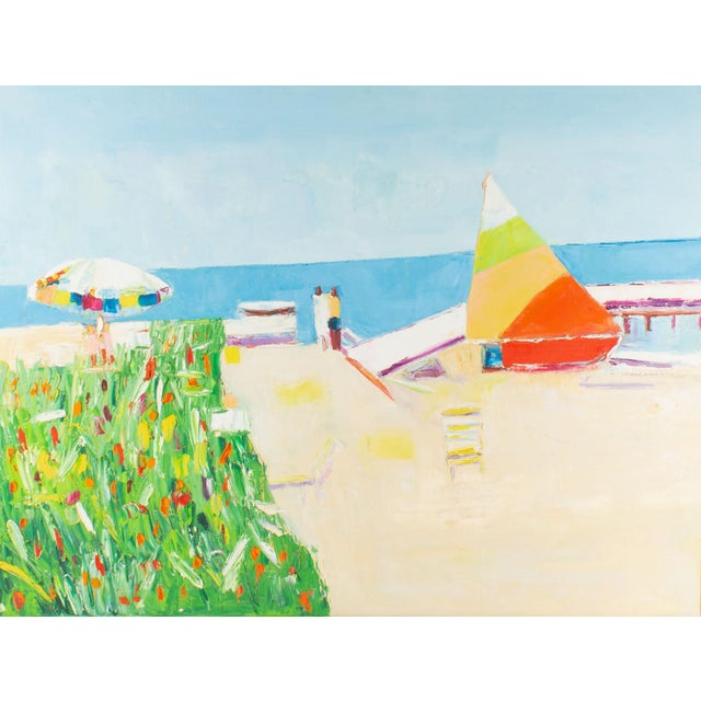 An oil on canvas painting of a beach by the Canadian-American artist Sidney Smiley (1912–2002). This painting depicts a...