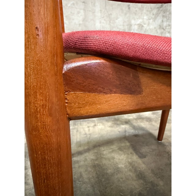 Maroon Attributed to Kai Kristiansen “Troja” Teak Armchair — Midcentury Danish Modern (1950s) For Sale - Image 8 of 17