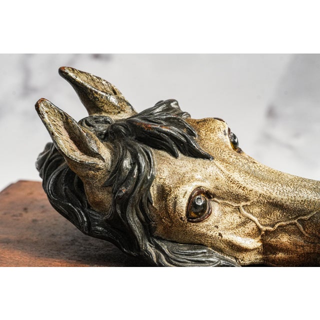1910s Amazing Rare Antique Austrian Cold Painted Bronze Horse Head Sculpture Desk Document Clip Equestrian Art Home Decor For Sale - Image 5 of 15