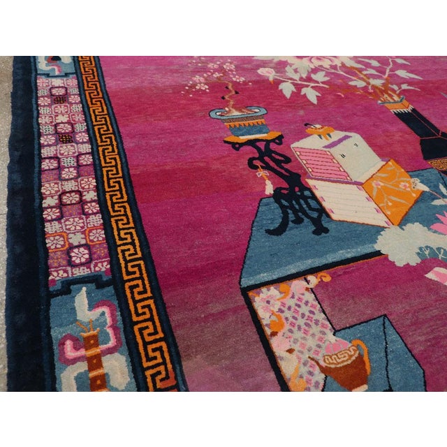 Art Deco Galerie Shabab Collection Mid-20th Century Chinese Pictorial Art Deco Room Size Carpet For Sale - Image 3 of 8