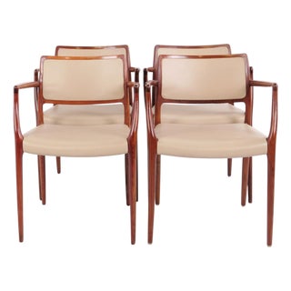 Model 65 Armchair in Rosewood with Light Elegance Leather by N.O. Møller for J.L. Møllers, 1960s, Set of 4 For Sale