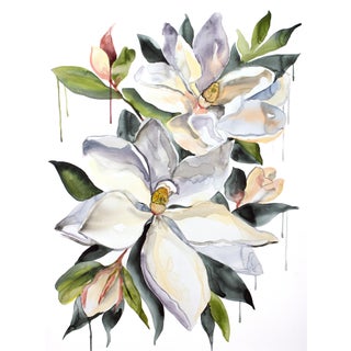 "Magnolia No. 70" Contemporary Original Botanical Flower Watercolor Painting by Elizabeth Becker For Sale