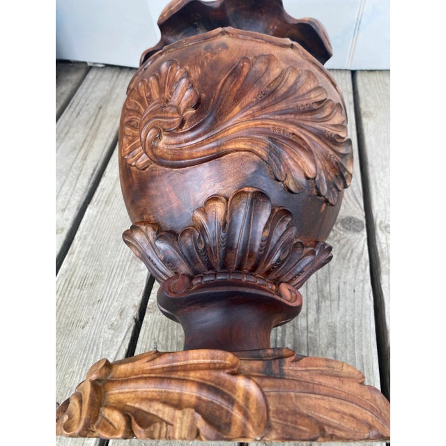 Early 20th Century Large Single Block Hand-Carved Ornate Walnut Urn For Sale - Image 5 of 8