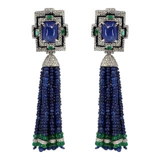 Sapphire Bead Tassle Earrings, A Pair For Sale