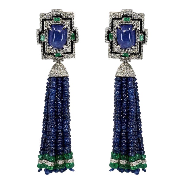 Sapphire Bead Tassle Earrings, A Pair For Sale