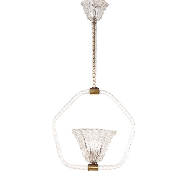 Vintage Murano Glass Pendant Lamp by Ercole Barovier for Barovier & Toso, 1940s For Sale