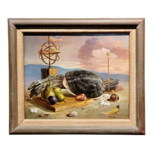 Paul Riba - Surrealistic Still Life W/ Turtle Shell - 1950s Oil Painting