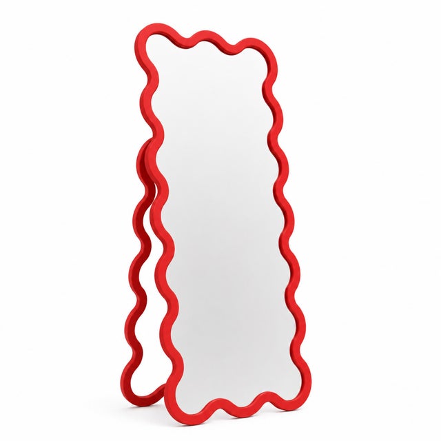 Blue Modern Free Standing Hvyli 16 Mirror With Wavy Frame by Oitoproducts For Sale - Image 15 of 17