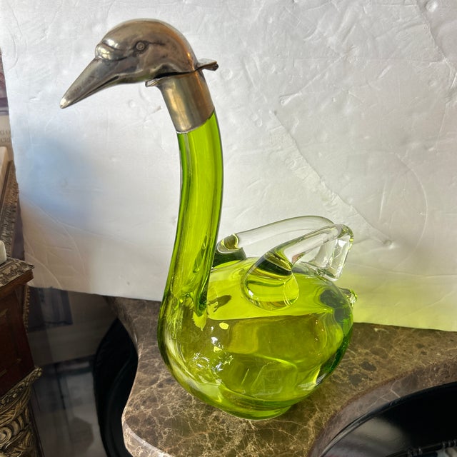 Antique Claret Wine Decanter/Carafe of Light Green Glass and Silver Plate, England For Sale - Image 9 of 12
