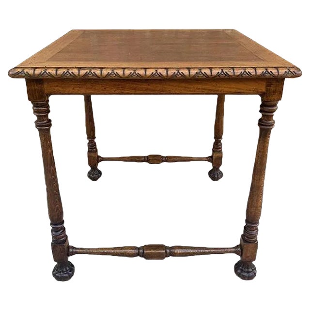 Mid-Century Carved Square Walnut Side Table in the Louis Philippe Style For Sale