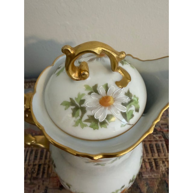 Art Nouveau Antique T&v Limoges Hand-Painted Daisy Porcelain Ice Water Pitcher Early 1900s For Sale - Image 3 of 11