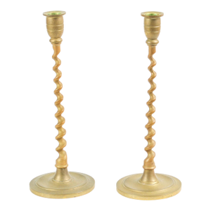 Vintage Solid Brass Twisted Swirl Candlesticks - A Pair