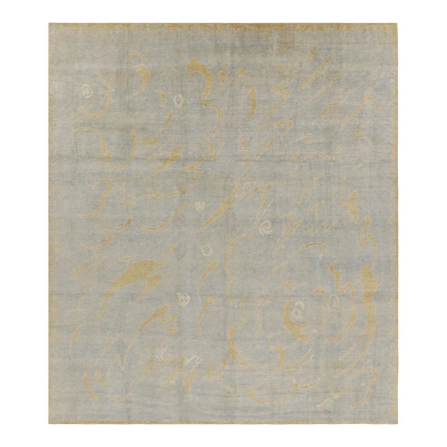 Rug & Kilim’s French Art Deco Style Rug in Blue With Yellow Geometric Patterns For Sale