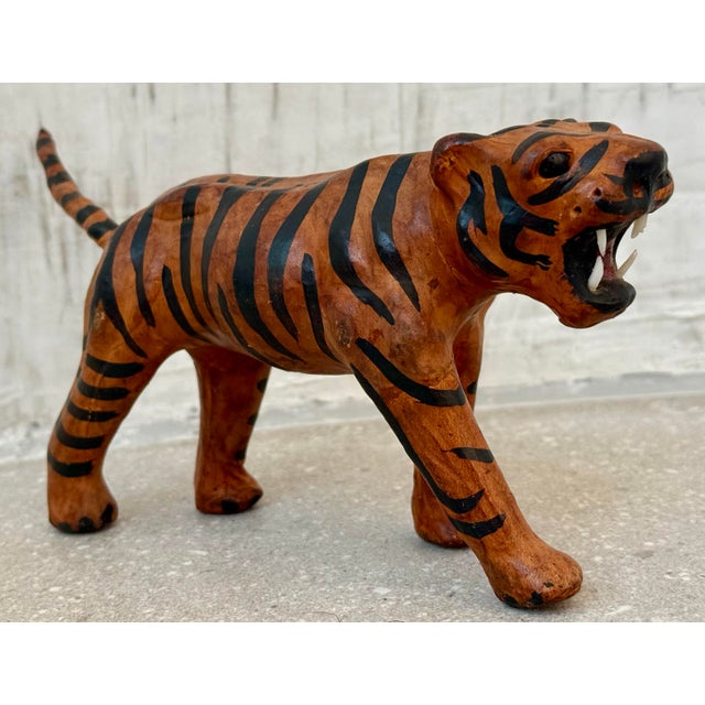 A Vintage 1970’s Leather-Wrapped Bengal Tiger Figurine From India For Sale - Image 12 of 12