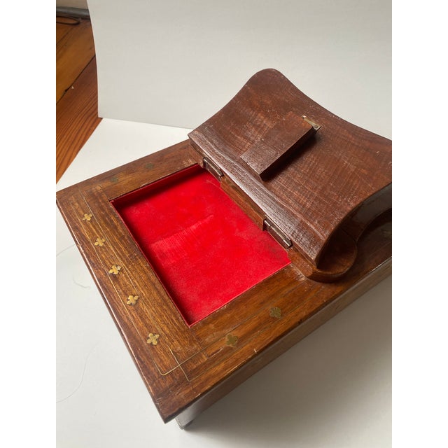 Antique Wood/Brass Inlay Bible Box Floral Print For Sale - Image 12 of 12