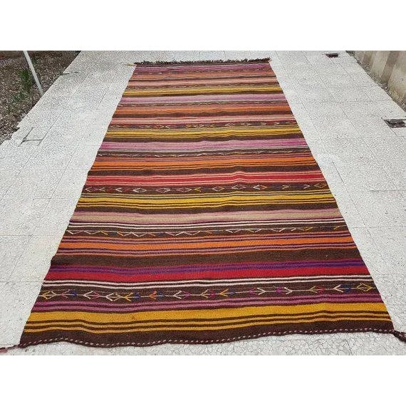 1970s Vintage Turkish Striped Kilim Rug - 4′12″ × 10′5″ For Sale In Philadelphia - Image 6 of 6