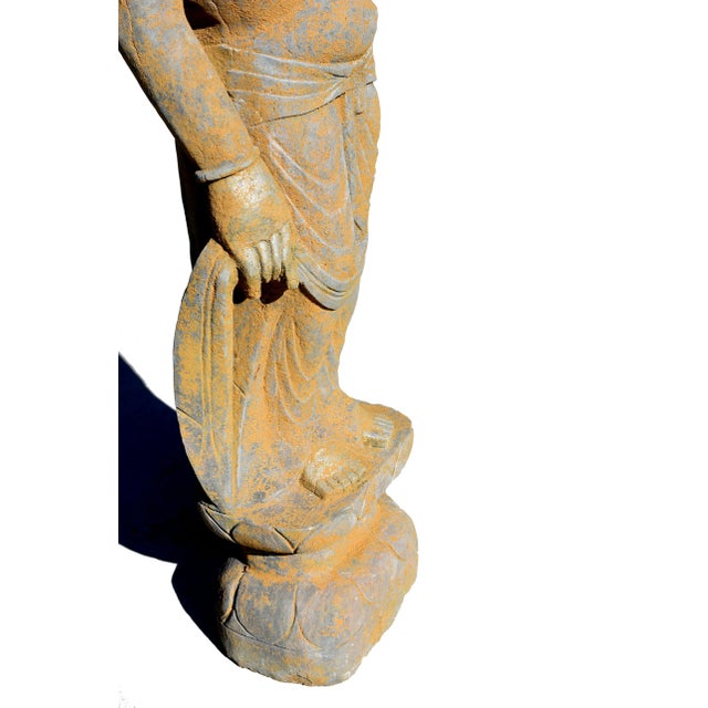 Gray Standing Stone Buddha Guan Yin Statue For Sale - Image 8 of 12