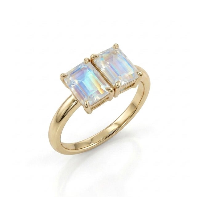Not Yet Made - Made To Order Rainbow Moonstone Toi Et Moi Style Ring - Dual Gemstone Stacking Ring Us 7 For Sale - Image 5 of 5