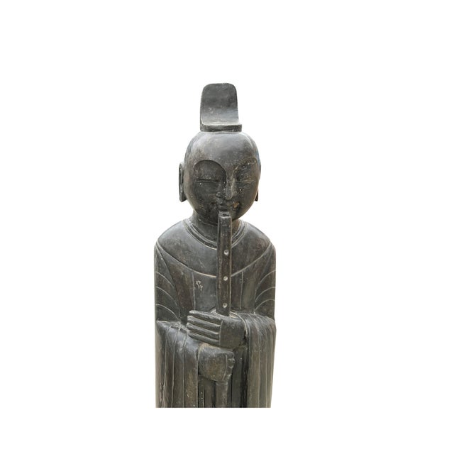 Chinese Black Gray Stone Standing Zen Harmony Decor Statues For Sale - Image 4 of 5