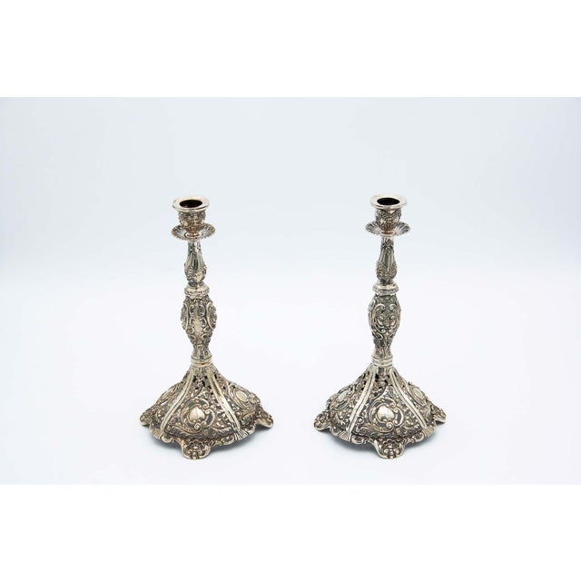 Silver Candlesticks with Embossed Stems and Sconces, Set of 2 For Sale - Image 5 of 5
