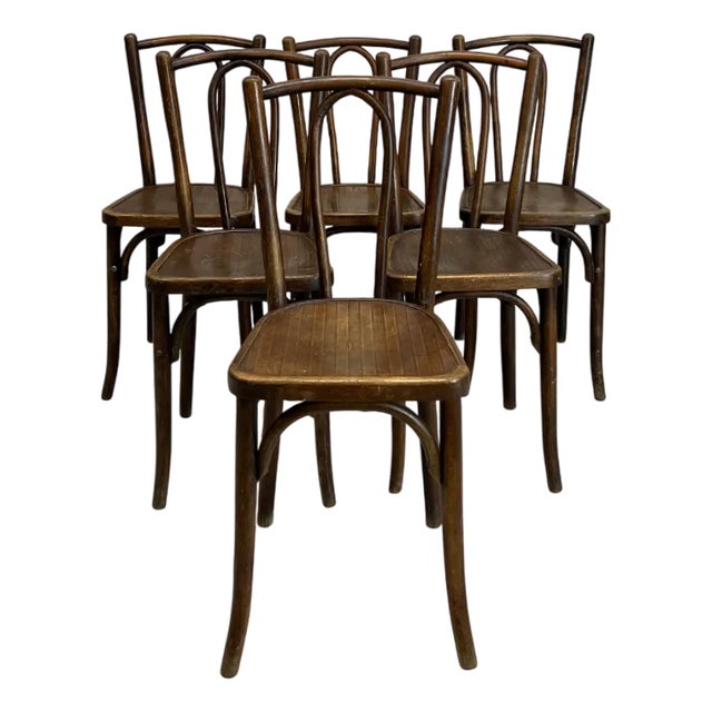 Vintage Bistro Chairs in Dark Brown Bentwood, 1920s, Set of 6 For Sale