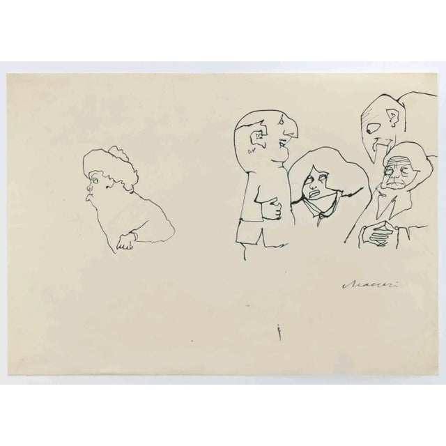 Figures is a China Ink Drawing realized by Mino Maccari (1924-1989) in the 1950s. Hand-signed on the lower. Good condition...