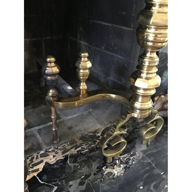 Late 19th Century Antique Chippendale Style Brass Andirons- a Pair For Sale - Image 5 of 5