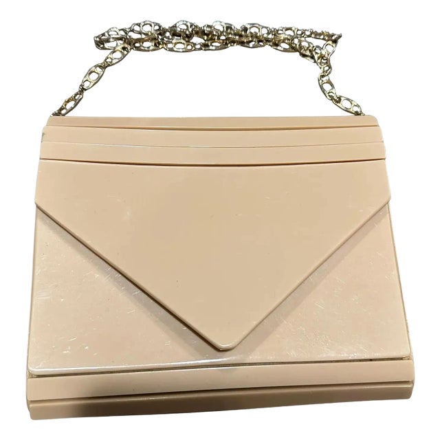 1950s Art Deco Style Cream Toned Bakelite and Leather Evening Bag For Sale
