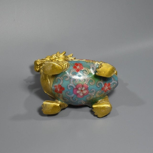Gilt Bronze Cloisonné Enamel Dragon-Turtle Figure For Sale - Image 9 of 9