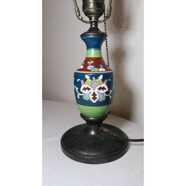 Art Deco 1930s Rare Antique Austrian Amphora Pottery Cast Iron Brass Electric Table Lamp For Sale - Image 3 of 11