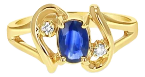 Sapphire Diamond Ring 14K Yellow Gold, Size 3