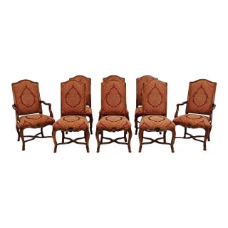 Set of 8 Louis XV Style Burgundy and Gold Dining Chairs For Sale