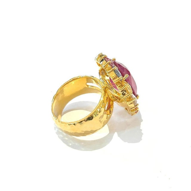 Bochic "Orient" Red Ruby & Multi Color Sapphire Cocktail Ring, 18K Gold & Silver For Sale - Image 18 of 18