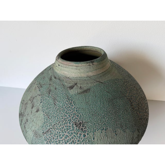 Green 1984 Vintage Signed Raku Studio Pottery Vase For Sale - Image 8 of 12